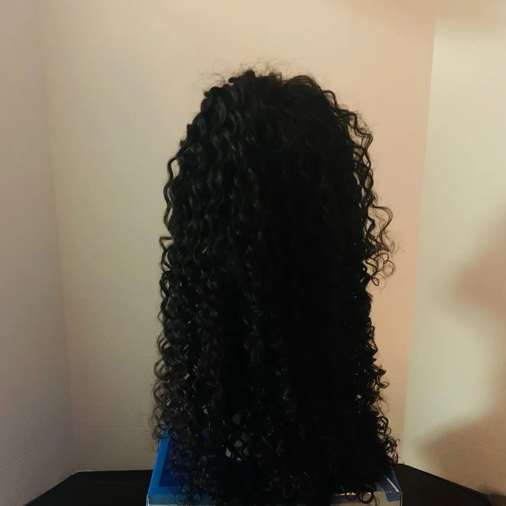 100 Human Hair Black Curly Lace Front Wig - Picture 2 of 13